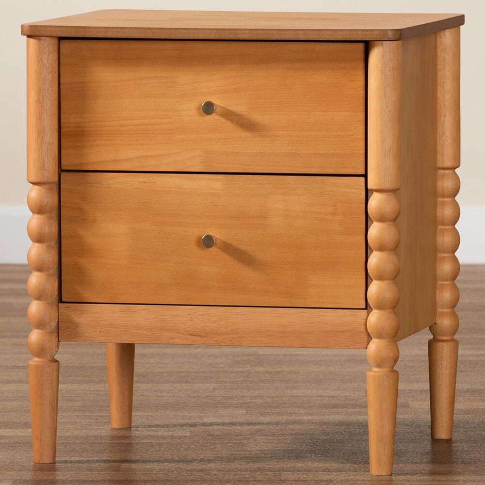 Baxton Studio Lucera 2-Drawer Bobbin Nightstand in Oak Brown, , large