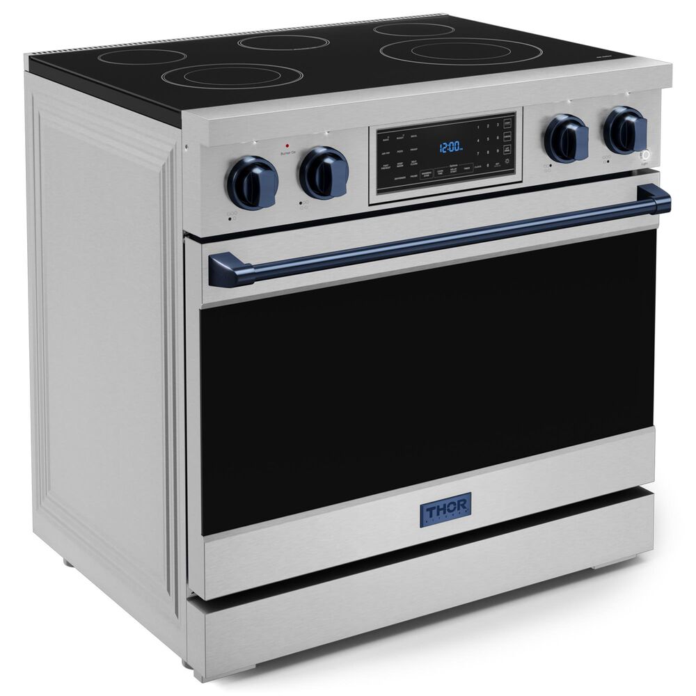 Thor Kitchen Gordon Ramsay 6 Cu. Ft. 36&quot; Professional Electric Range with Navy Blue Handle Kit in Stainless Steel, , large