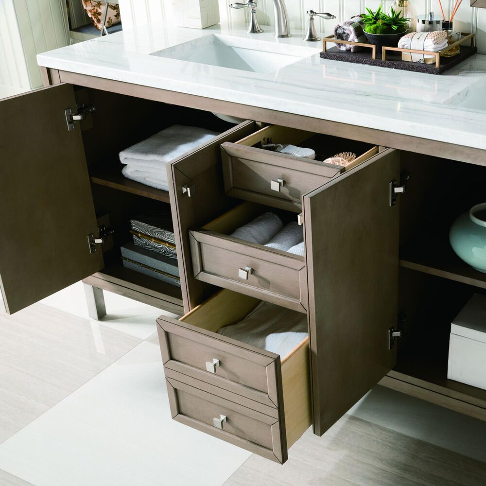 James Martin Chicago 72" Double Vanity Cabinet in White Washed Walnut and  Chrome | Nebraska Furniture Mart