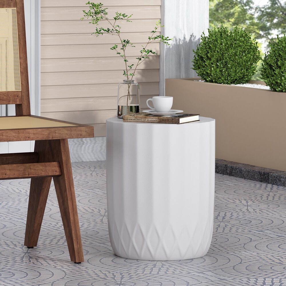 Hearth and Haven Outdoor Round End Table with Inverted Scallop Edge in Antique White, , large