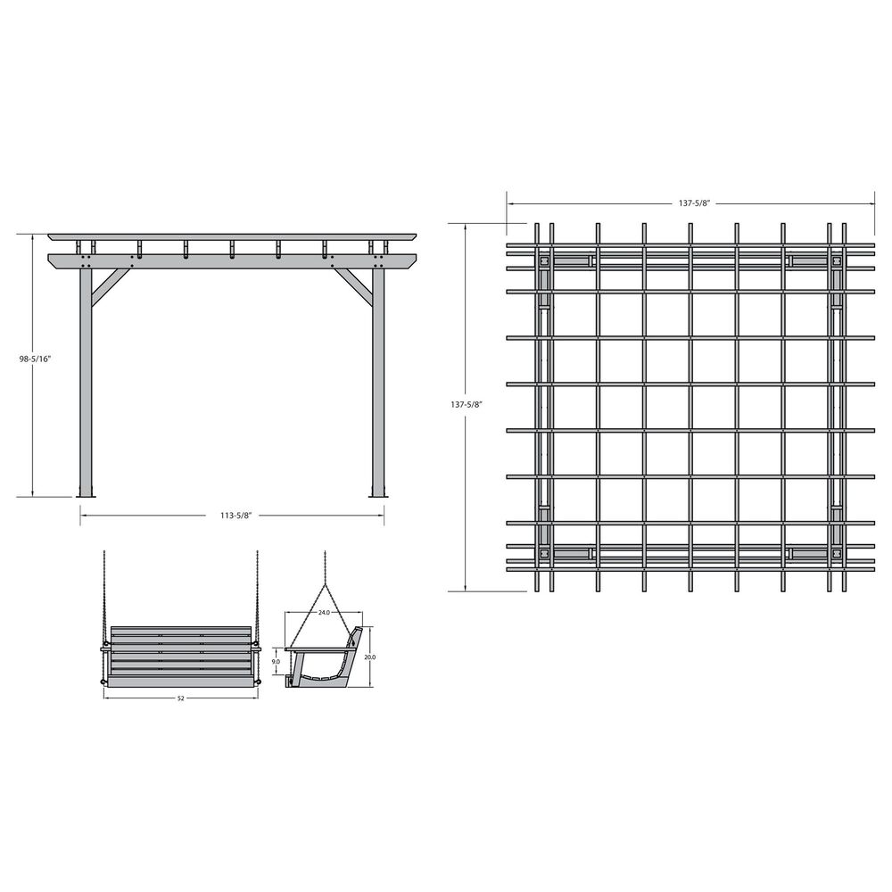 Highwood USA Bodhi 12&#39; x 12&#39; Pergola with 2 Weatherly 4&#39; Porch Swings in Weathered Acorn, , large