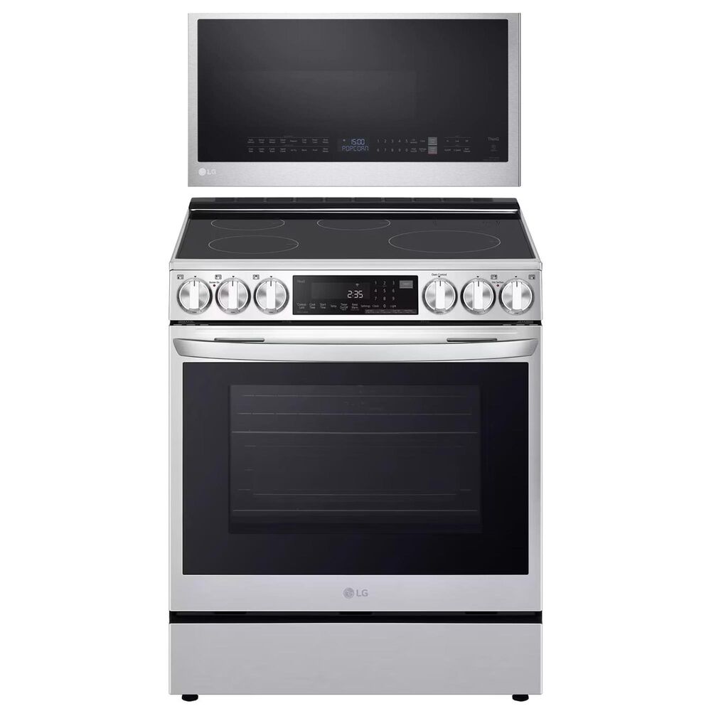 LG 2-Piece Kitchen Package with 6.3 Cu. Ft. Slide-In Induction Electric Range and 1.7 Cu. Ft. Over-The-Range Microwave in Stainless Steel, , large