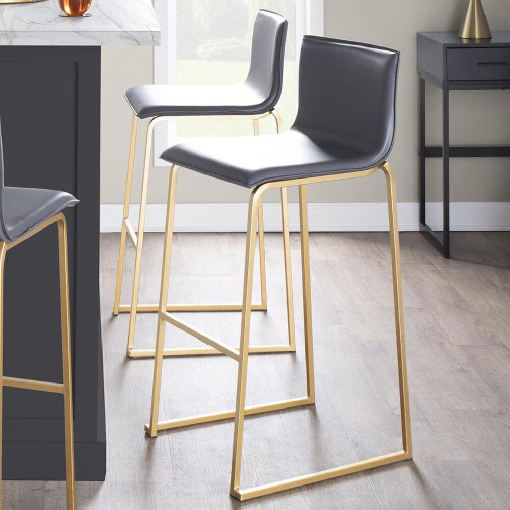 Lumisource Mara Barstool with Grey Cushion in Gold &#40;Set of 2&#41;, , large