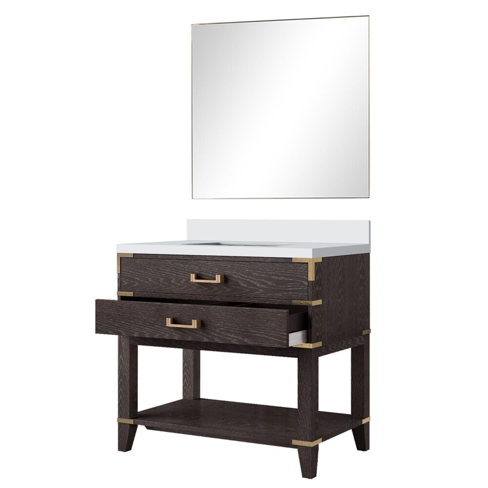 Lexora Home Norwalk 36&quot; Single Bathroom Vanity in Brown Oak with Cultured Marble Top, Rectangular Sink and 34&quot; Mirror, , large