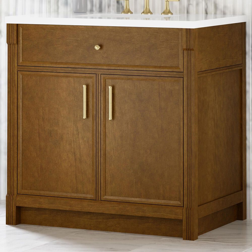 James Martin Bellshire 36" Single Bathroom Vanity in Honey Oak with 3 cm White Zeus Silestone Top and Rectangular Sink, , large