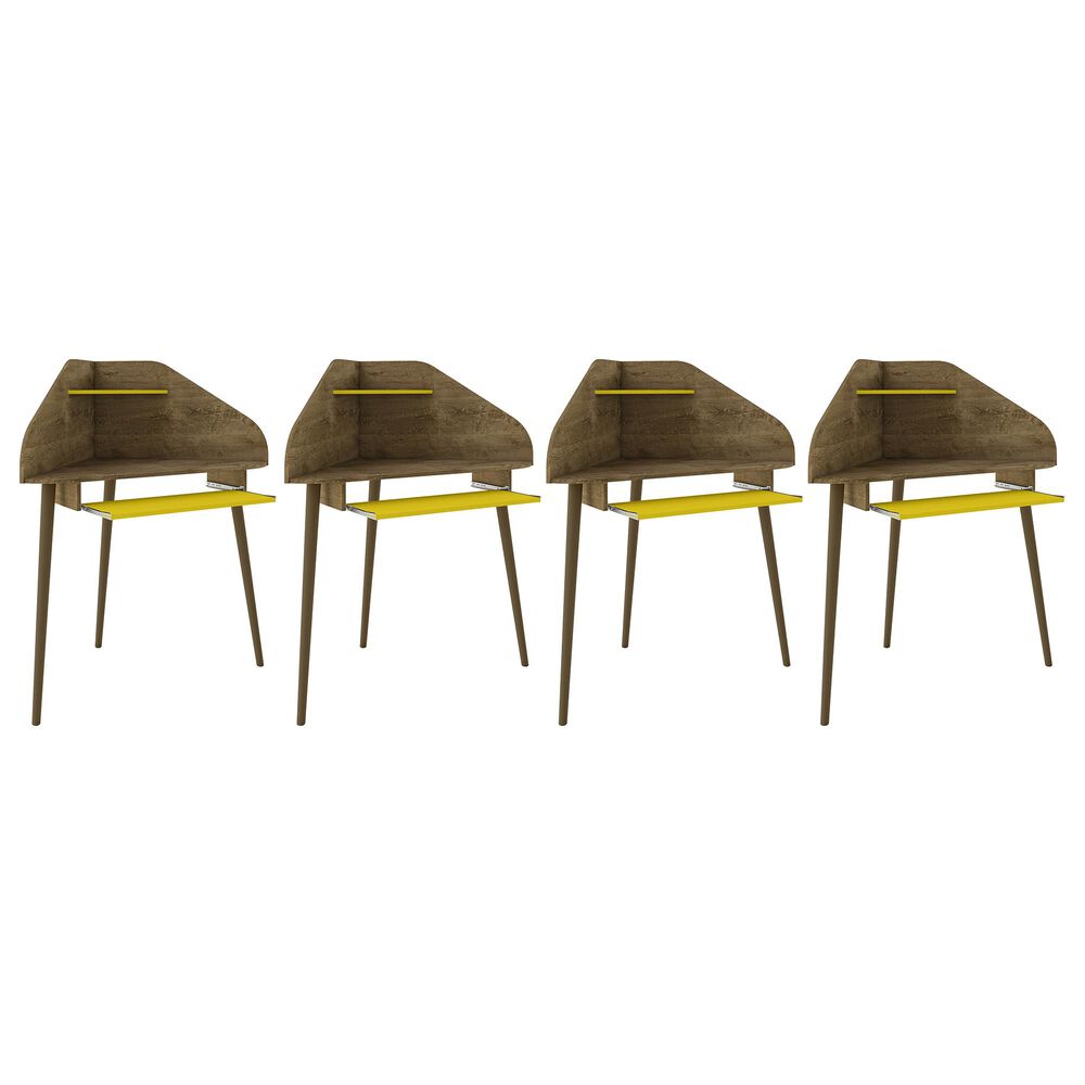Dayton Bradley 4-Piece Sectional Cubicle Desk in Rustic Brown/Yellow, , large