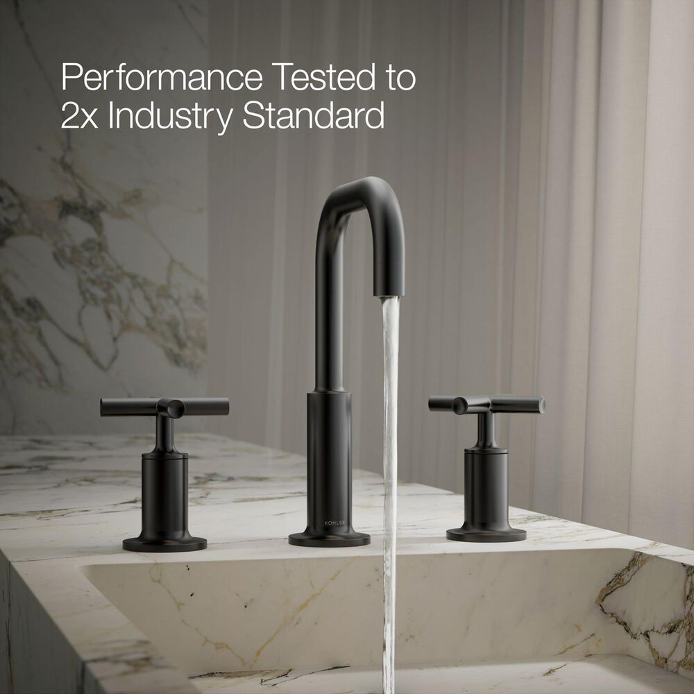 Kohler Purist Widespread Bathroom Sink Faucet with Cross Handles and High Gooseneck Spout in Matte Black, , large