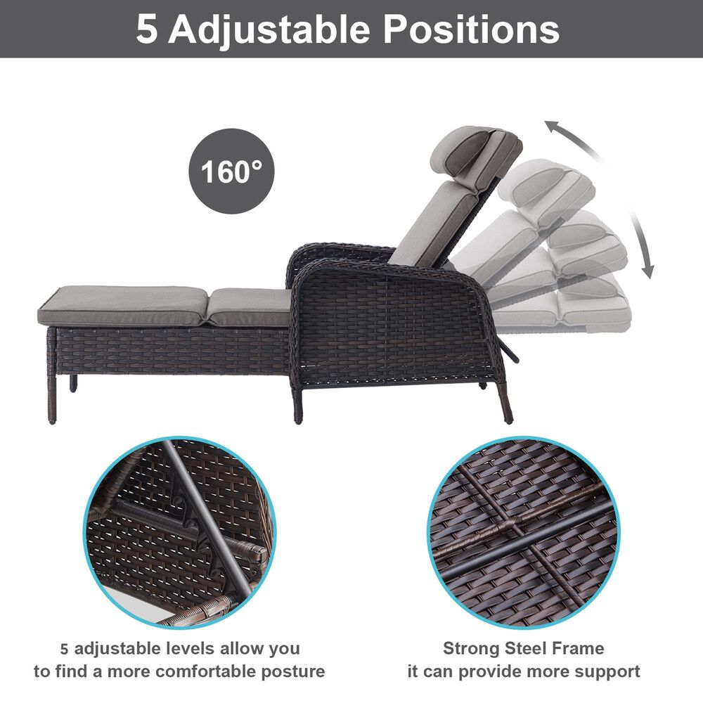 Sunwell Garden Outdoor Lounge Chair with Brown Rattan in Grey, , large
