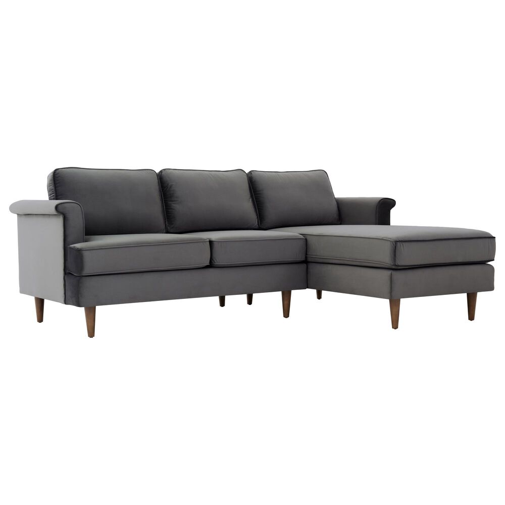 Tov Furniture Porter 2-Piece Stationary Right Facing Sectional with Chaise in Grey Velvet, , large