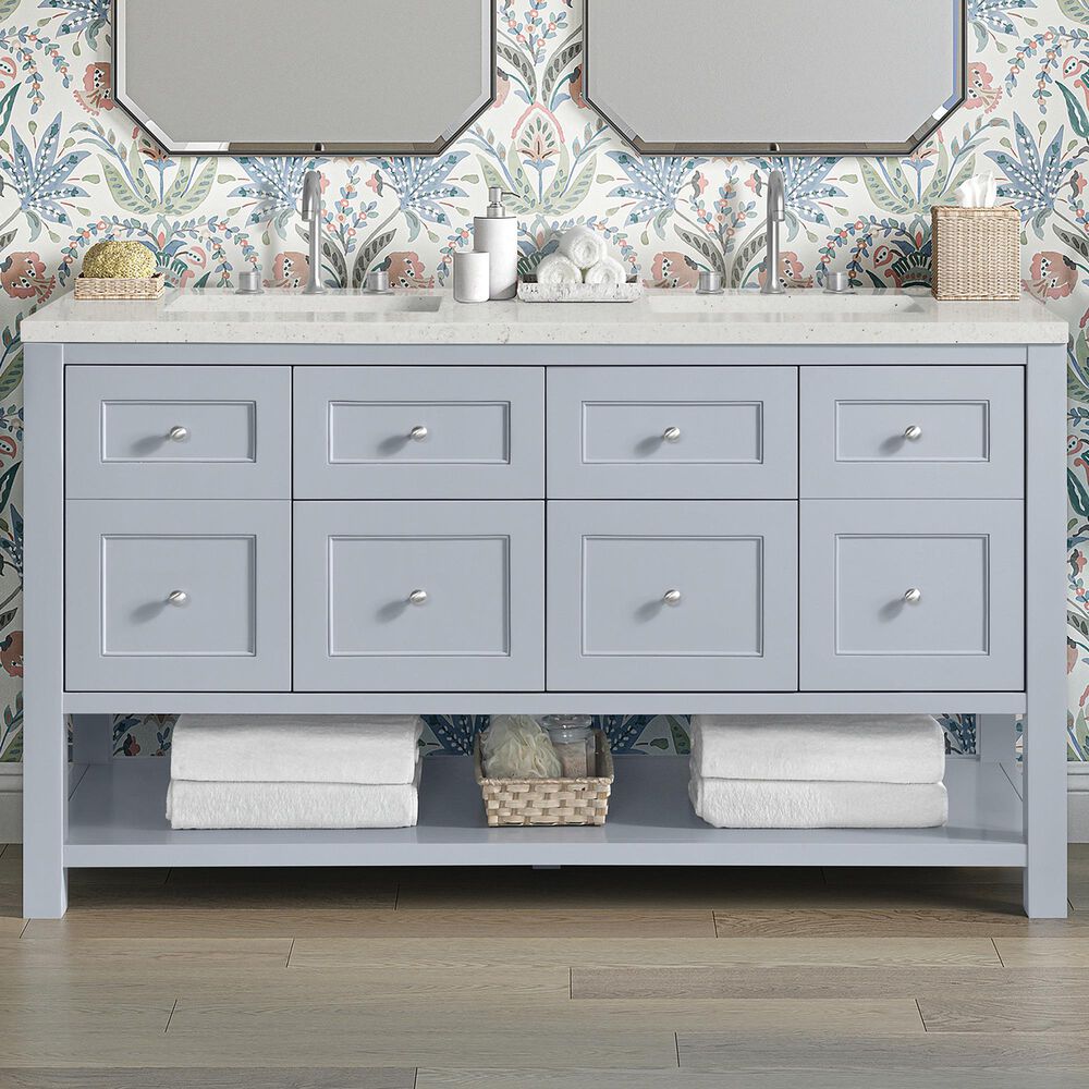 James Martin Vanities Breckenridge 60&quot; Double Bathroom Vanity in Serenity Blue with 3 cm Lime Delight Quartz Top and Rectangular Sinks, , large