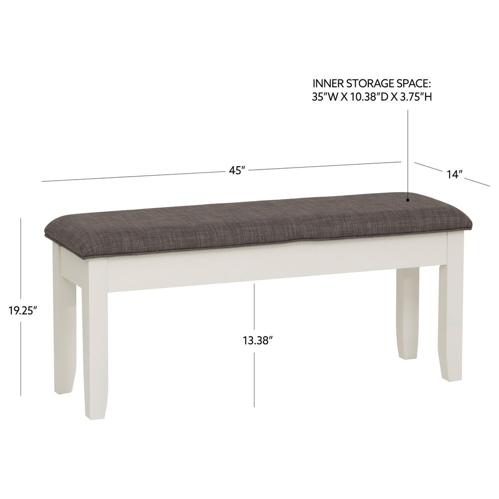 Linon Home Decor Jane Storage Bench with Taupe Cushion in Vanilla White, , large
