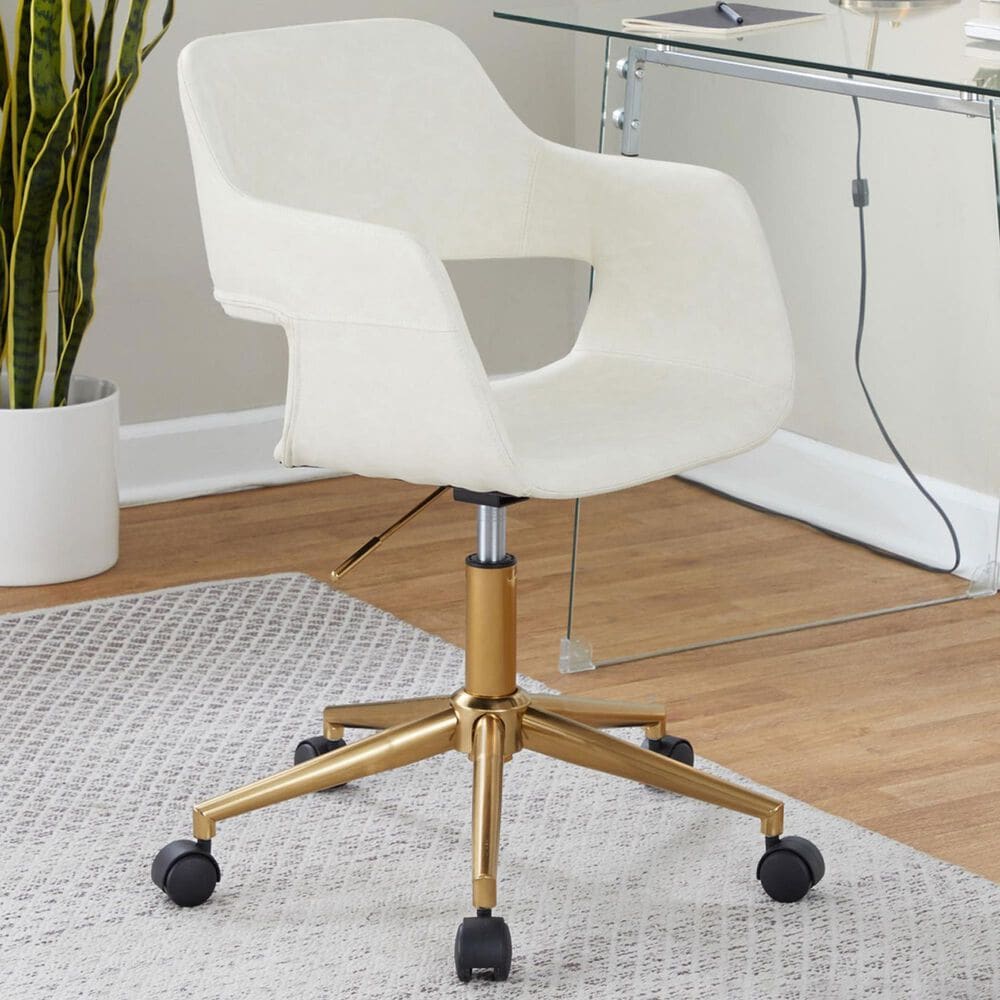 Lumisource Margarite Task Chair with Cream Faux Leather Cushion in Gold, , large