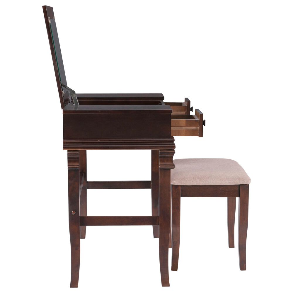 Linon Home Decor Angela Vanity with Stool in Walnut, , large