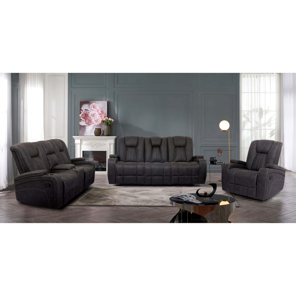 Furniture of America Snell Power Reclining Sofa with Power Headrest in Dark Gray, , large