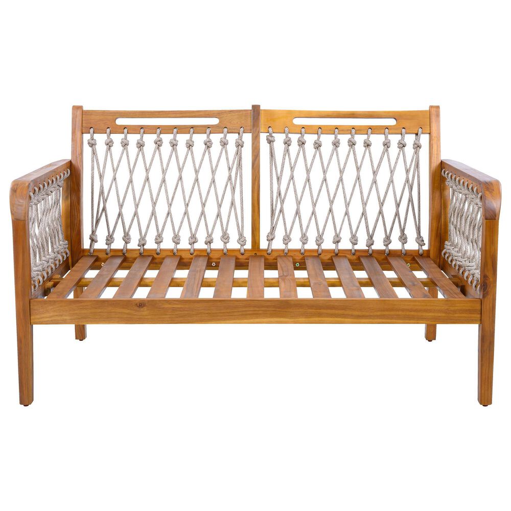 Hearth and Haven 2-Piece Outdoor Conversation Set with Cream Cushion in Light Teak, , large