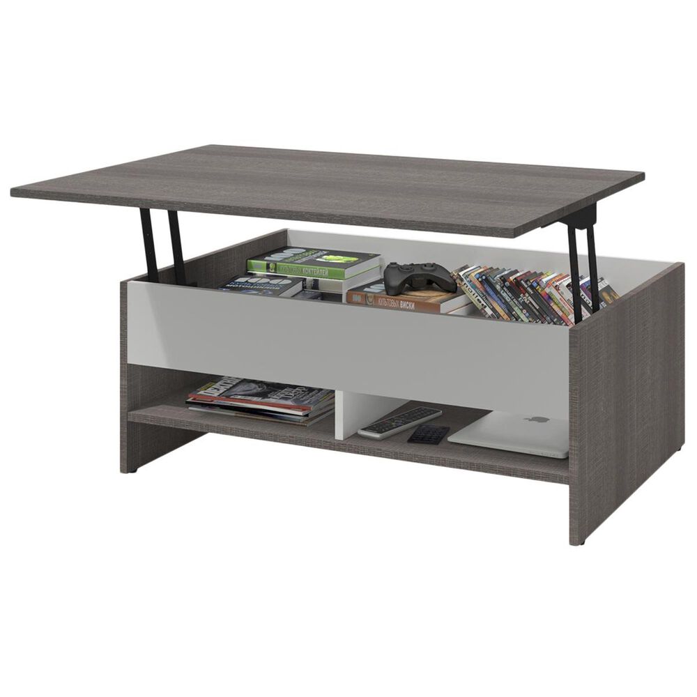 Bestar Small Space 37" Lift Top Storage Coffee Table in Bark Gray and
