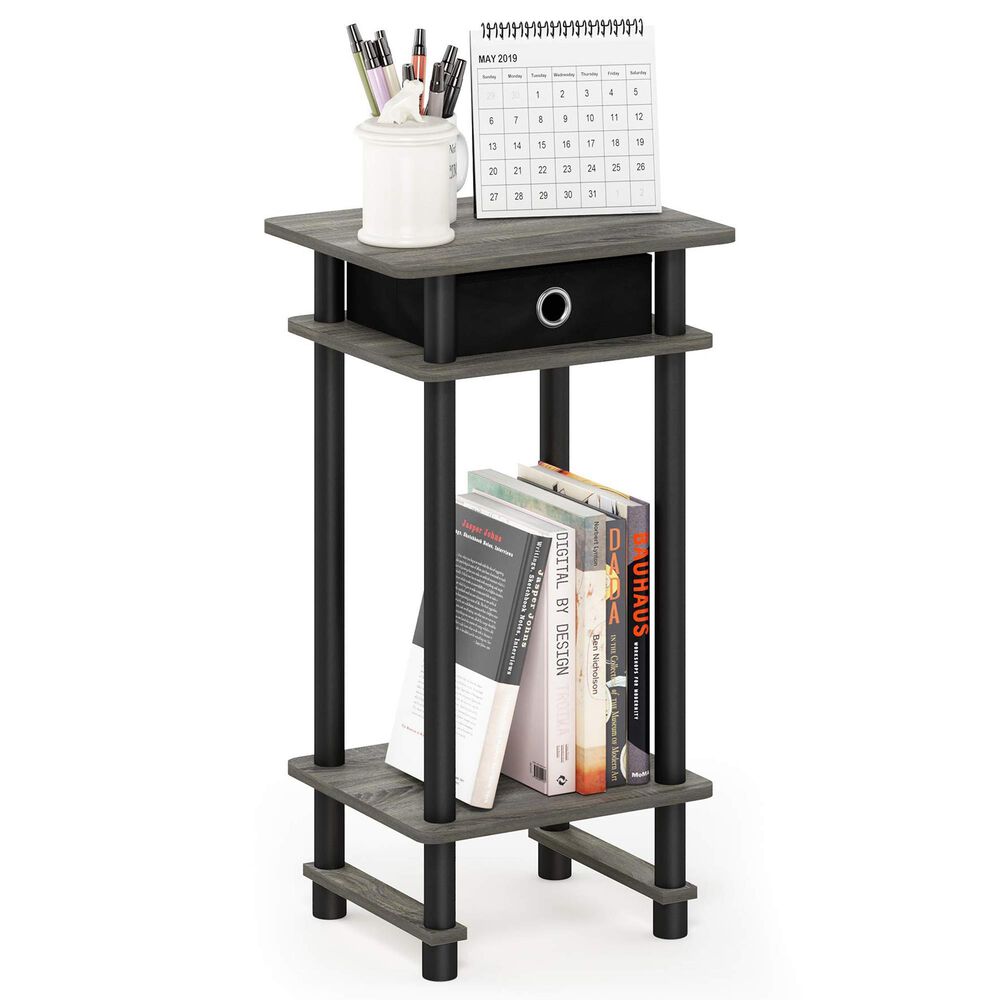 HOMLUX Turn-N-Tube Tall End Table in French Oak and Black, , large
