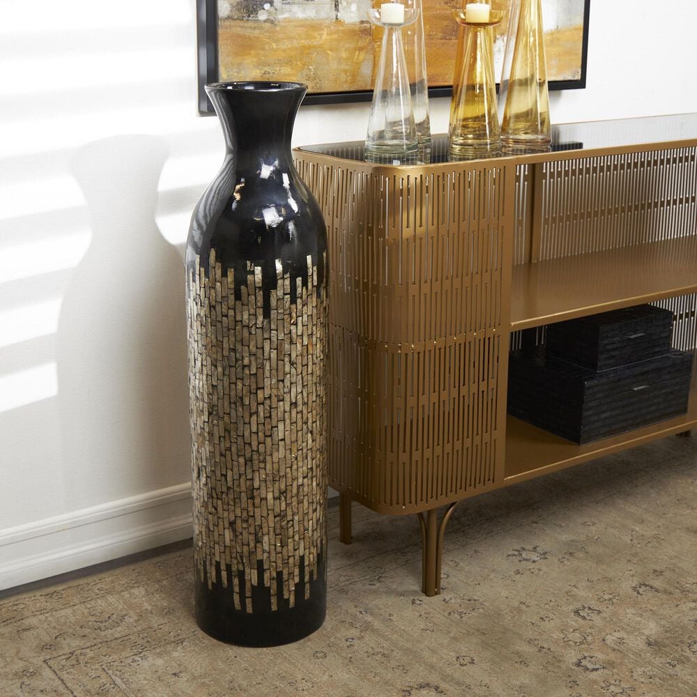 Maple and Jade Decorative Vase with Gold Ombre Design in Polished Black and Gold, , large