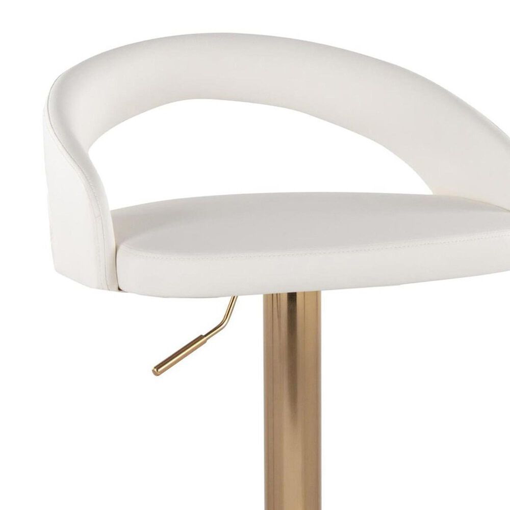 LumiSource Grotto Adjustable Bar Stool with White Faux Leather Upholstery in Gold (Set of 2), , large