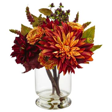 Nearly Natural Inc Dahlia & Mum with Vase Arrangement, , large