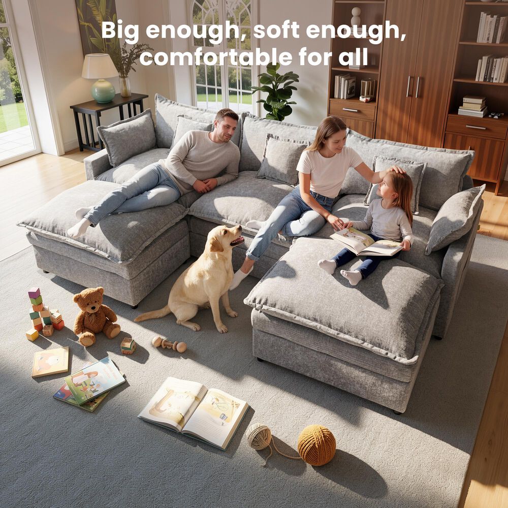 HOMLUX 107.87" Ultra-Comfort Chenille Sectional Sofa in Dark Gray, , large