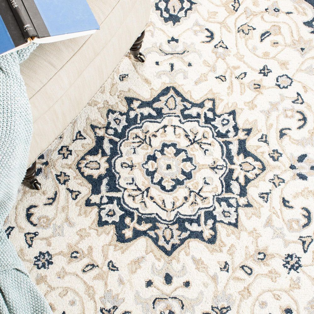 Safavieh Micro-Loop Oriental 4&#39; x 6&#39; Ivory and Navy Area Rug, , large