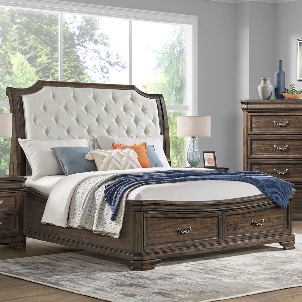 New Heritage Design Lyndhurst Queen Storage Bed in Walnut Brown, , large