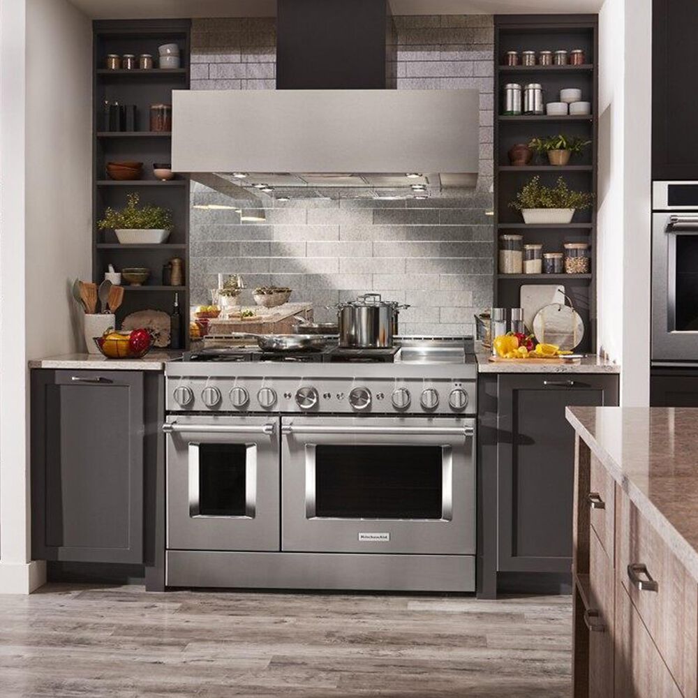 KitchenAid 48&quot; Professional Double Oven Dual Fuel Range in Stainless Steel, , large