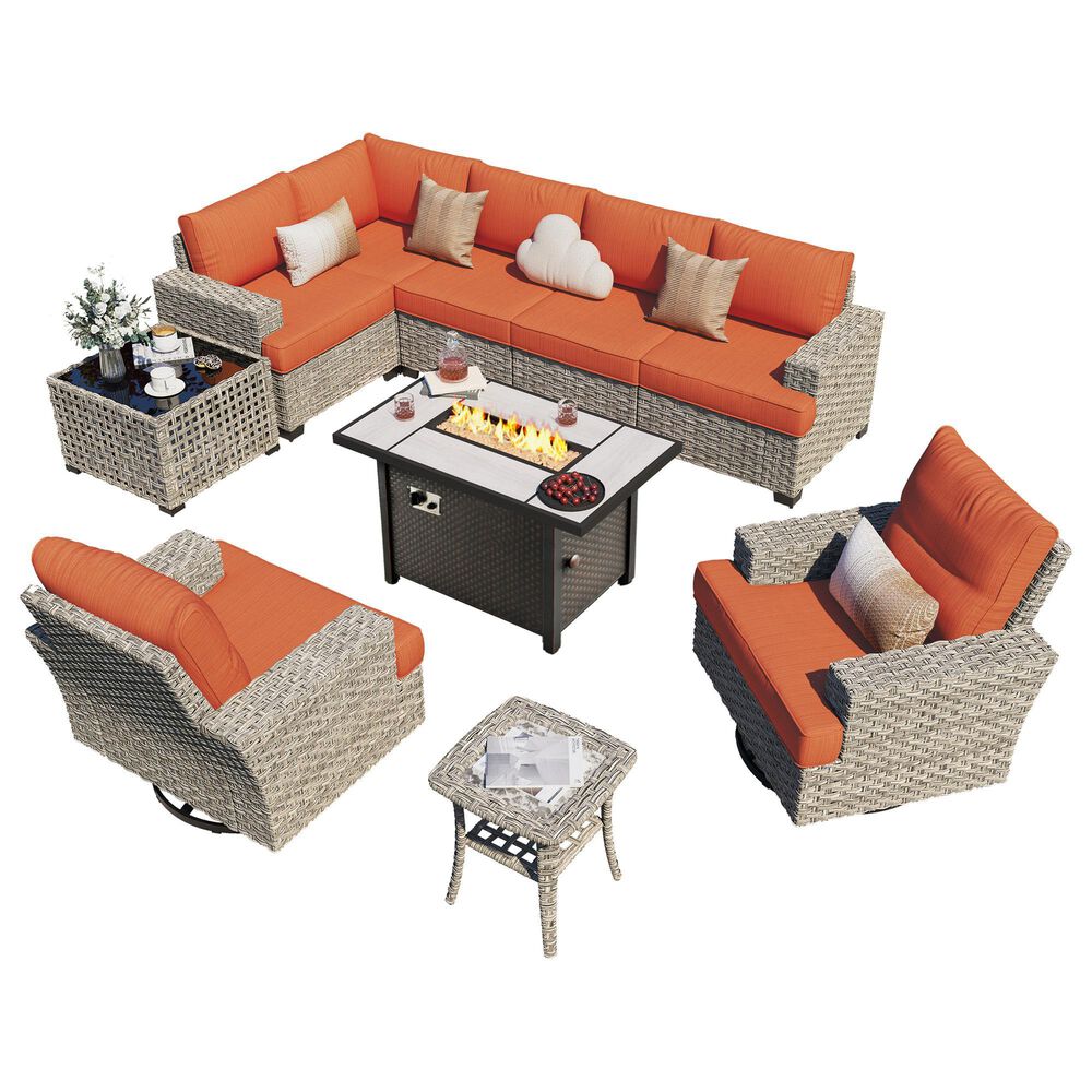 HOMLUX 10-Piece Modular Patio Conversation Set in Orange, , large