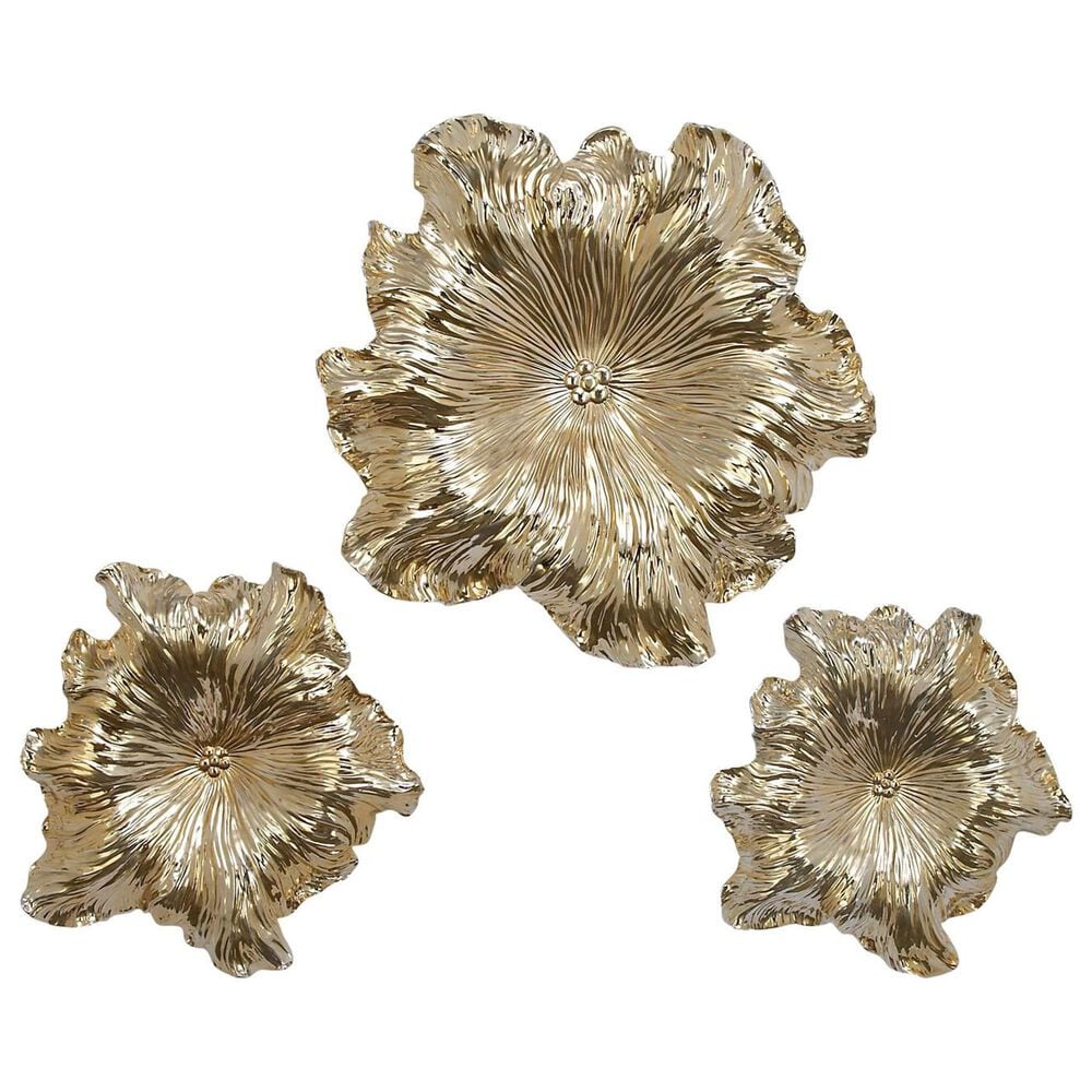 Maple and Jade 17", 19", 26" 3D Floral Home Wall Decor in Polished Gold (Set of 3), , large