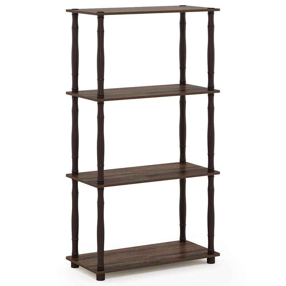 HOMLUX Turn-N-Tube 4-Tier Corner Open Storage Bookshelf in Walnut and Brown, , large