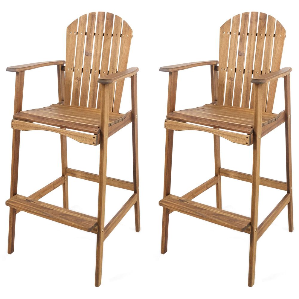 Hearth and Haven Outdoor Acacia Wood Adirondack Barstool in Natural Stained (Set of 2), , large