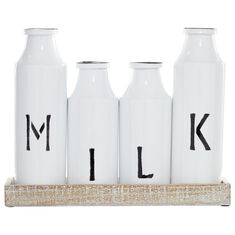 Maple and Jade Farmhouse Kitchen Milk Bottle Decor Set in White