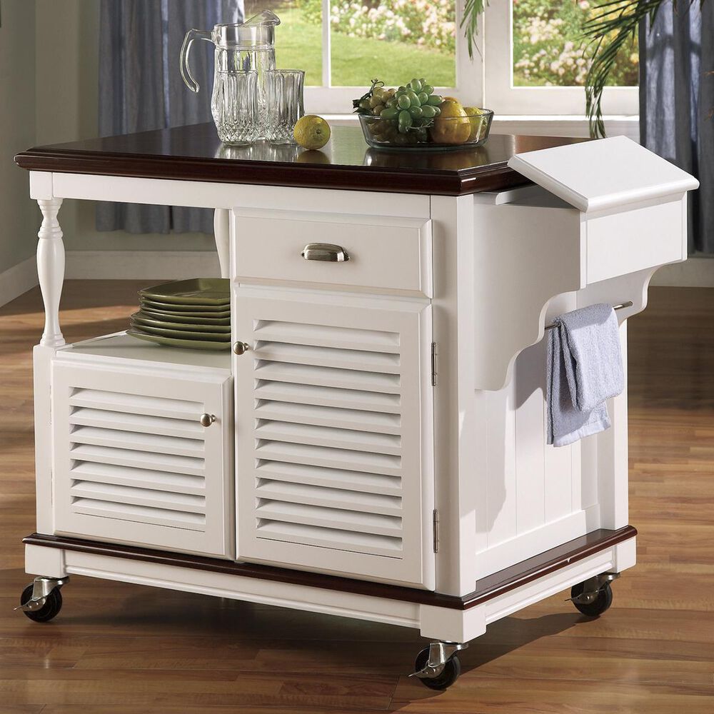 Pacific Landing Two-Tone Cherry Top Kitchen Cart, , large