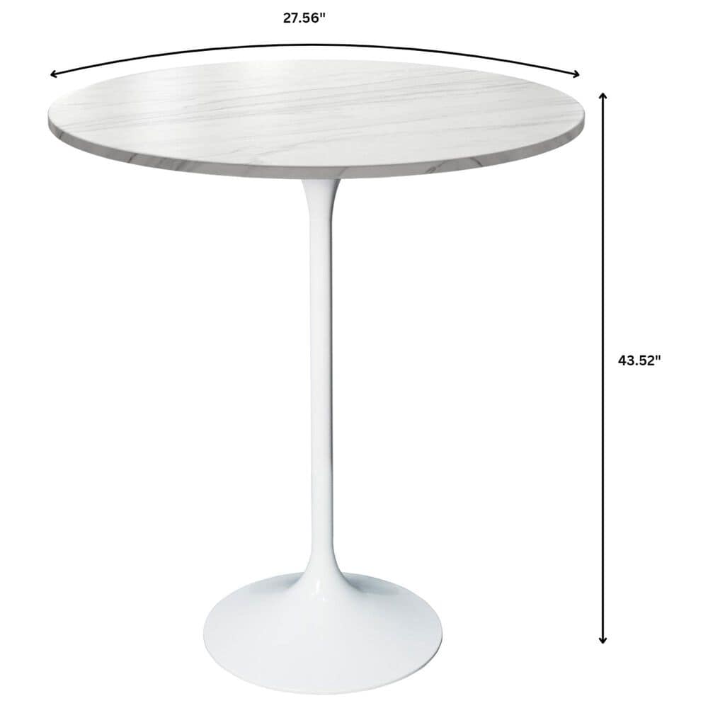 Leisuremod LeisureMod Verve Collection Modern Bar Height Table White Base with 27 Round Light Natural Wood MDF Top, , large