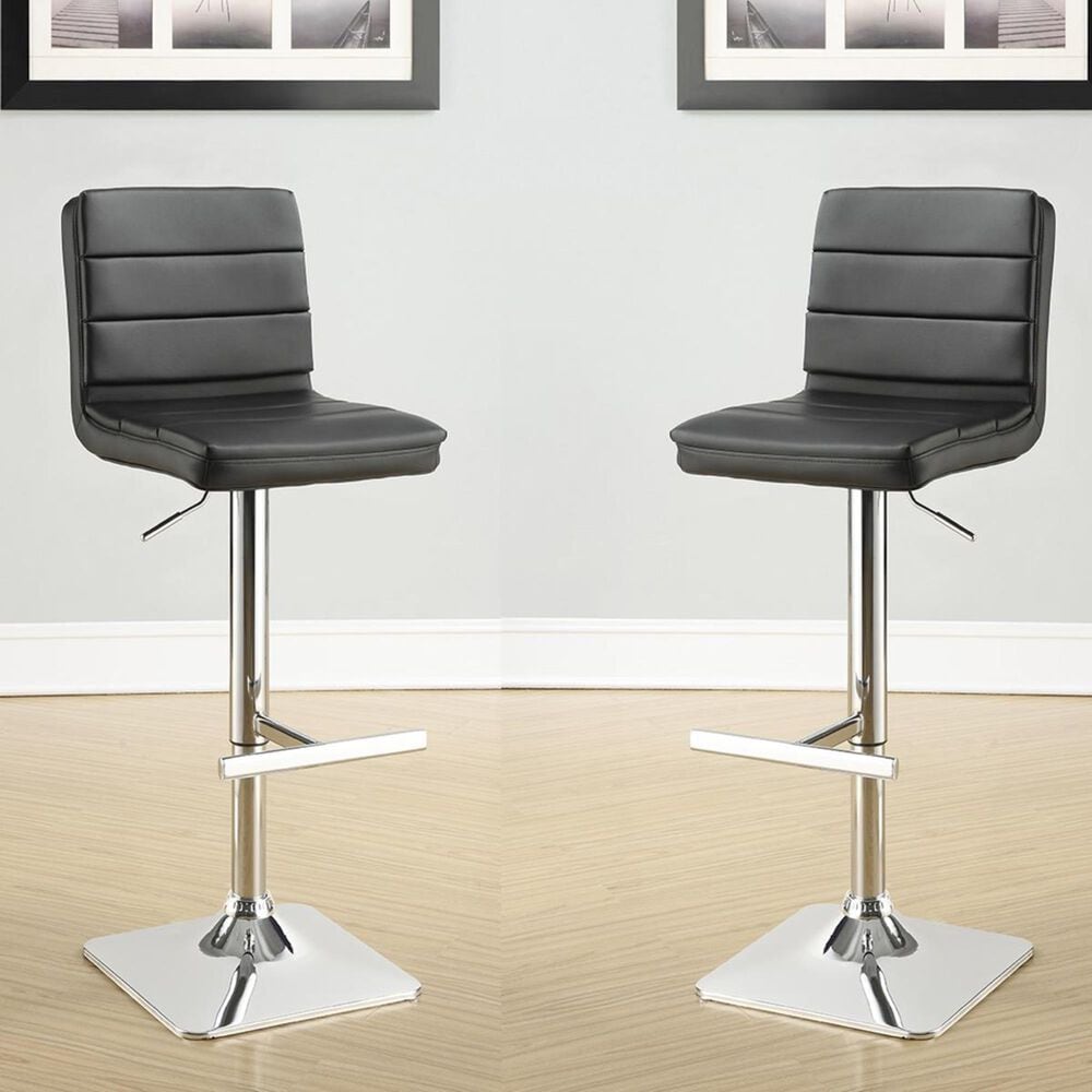 Pacific Landing Adjustable Bar Stool with Black Upholstered in Chrome - Set of 2, , large
