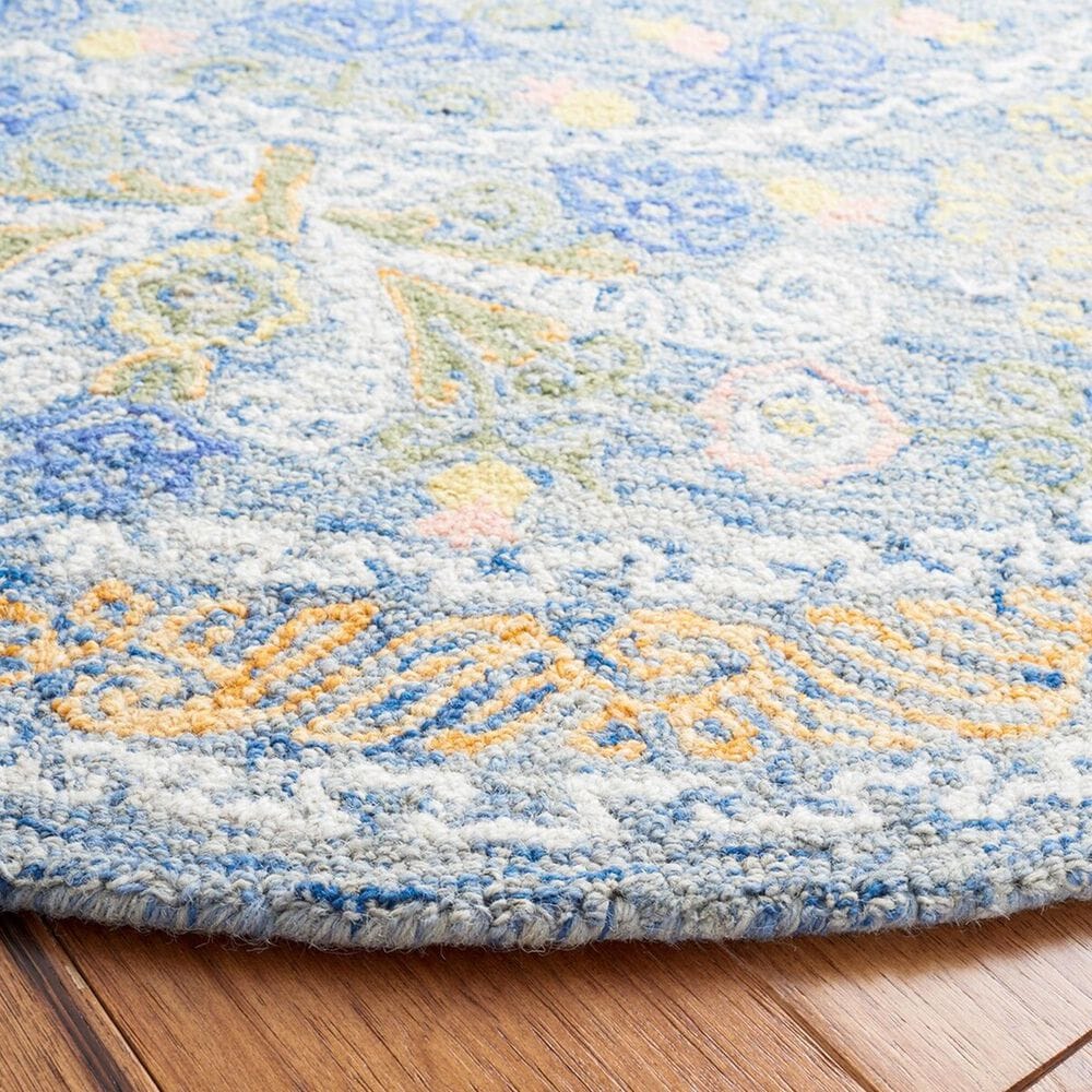 Safavieh Micro-Loop Oriental 5&#39; Round Blue and Green Area Rug, , large