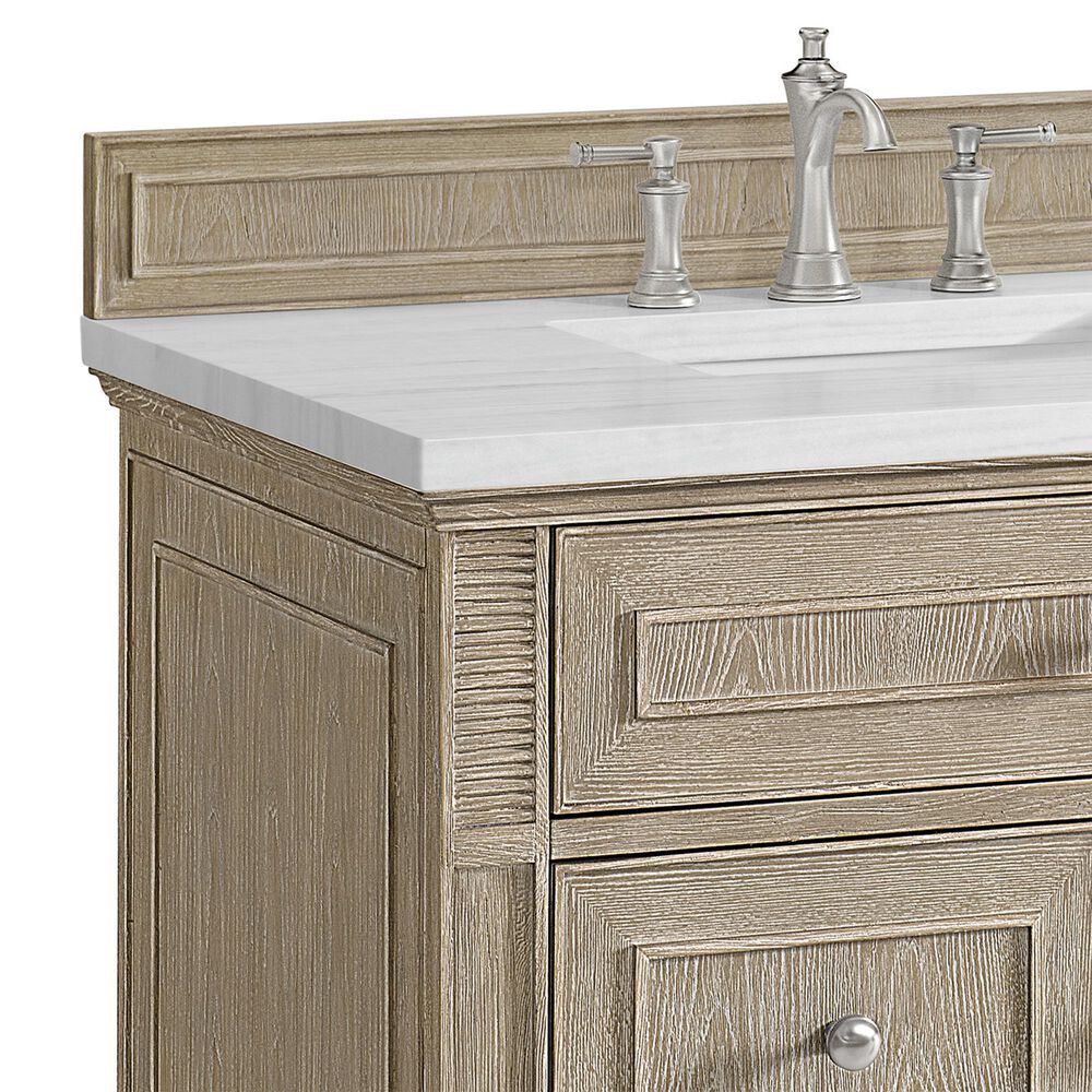 James Martin Vanities Lorelai 36&quot; Single Vanity in Whitewashed Oak with 3 cm Arctic Fall Solid Surface Top, , large