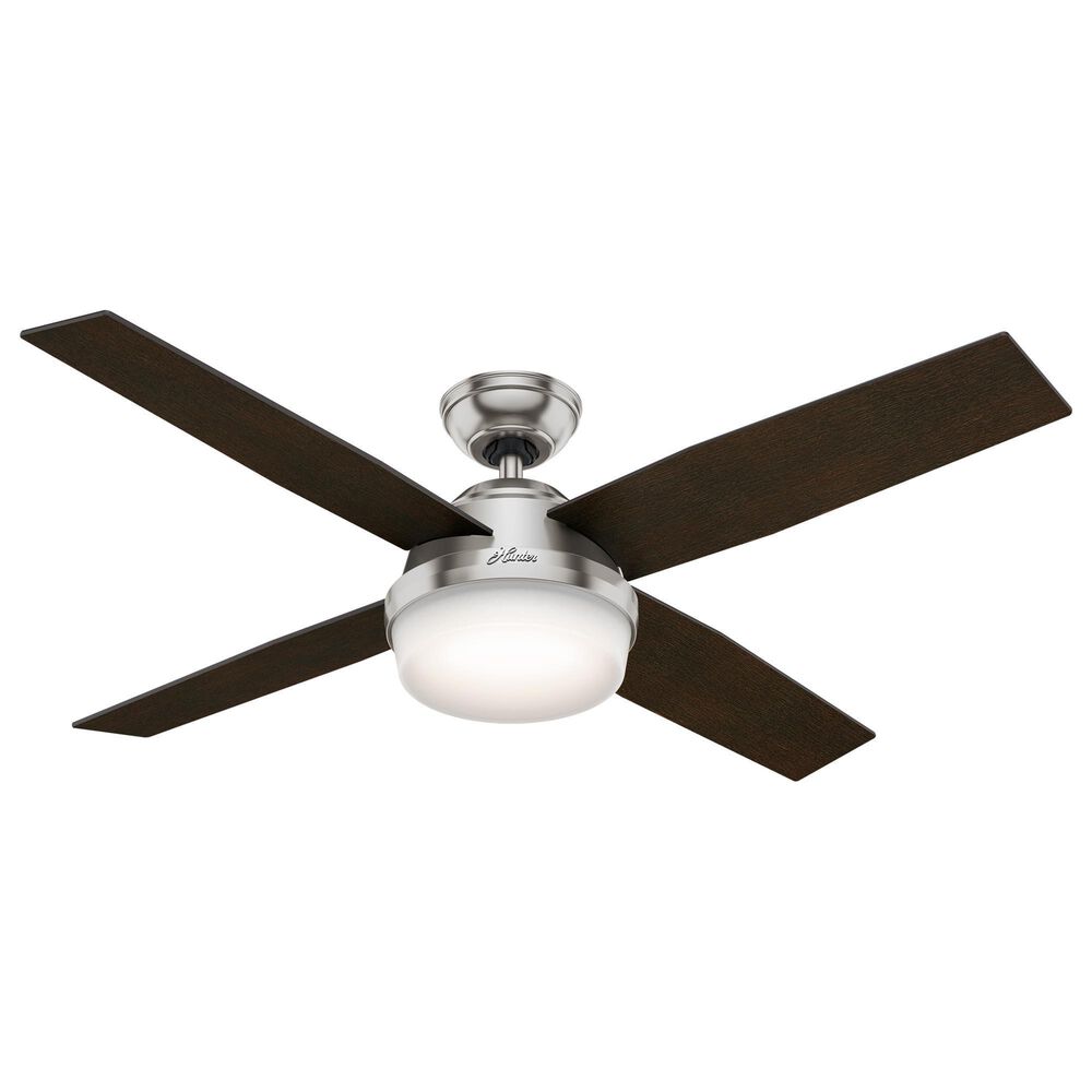 Hunter Dempsey 52" Ceiling Fan with Light in Brushed Nickel with Black Blades, , large