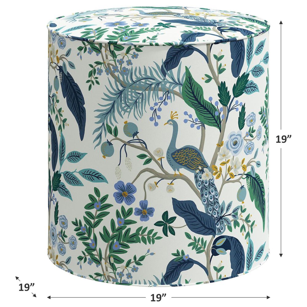 Rifle Paper Co Crafted by Cloth and Company Billie Ottoman in Peacock Blue/White, , large