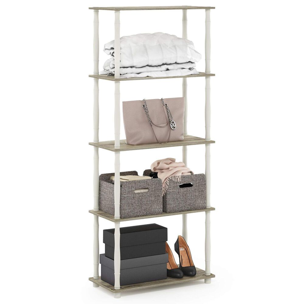 HOMLUX Turn-N-Tube 5-Tier Open Storage Bookshelf in Sonoma Oak and White, , large