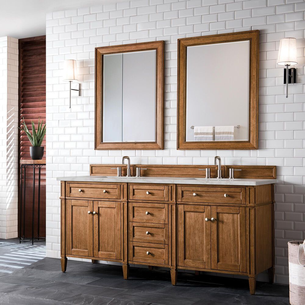 James Martin Vanities Brittany 72" Double Bathroom Vanity in Saddle Brown with 3 cm Eternal Jasmine Pearl Silestone Top, Rectangular Sinks and FreePower Wireless Charger, , large