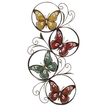 Maple and Jade 36" x 22" Eclectic Butterfly Wall Decor in Brown, Red and Green, , large