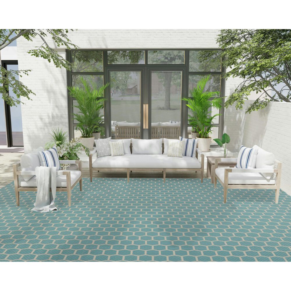 Nourison Twist Reversible 10&#39; x 14&#39; Aqua Indoor/Outdoor Area Rug, , large
