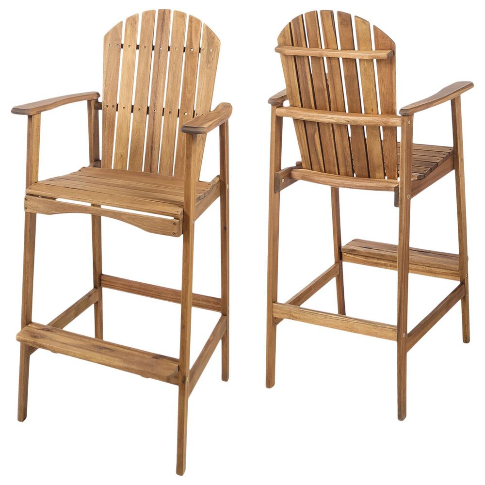 Hearth and Haven Outdoor Acacia Wood Adirondack Barstool in Natural Stained (Set of 2), , large