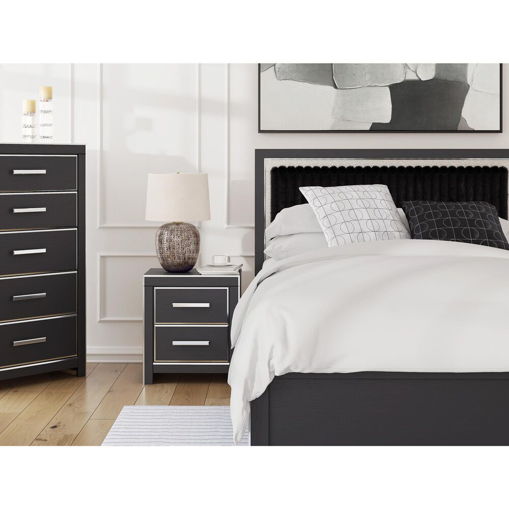 Ashley Zuraleus Queen Upholstered Panel Bed with Two Nightstands in Matte Black, , large