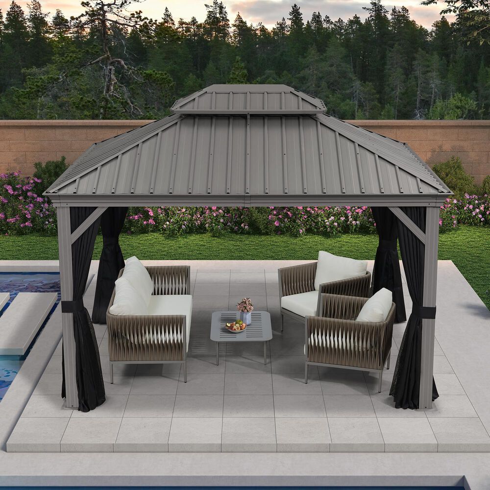 HOMLUX 12-ft x 10-ft Aluminum Gazebo with Double Metal Roof in Light Gray, , large