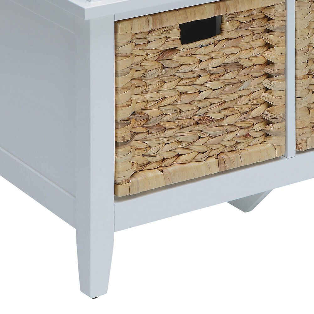Hearth and Haven Flavius Storage Bench with Rattan Baskets in White and Brown, , large