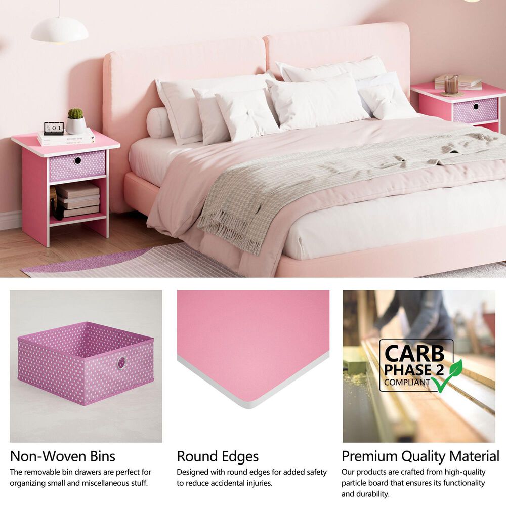 HOMLUX 1-Drawer Modern Nightstand with Open Shelf in Pink, , large