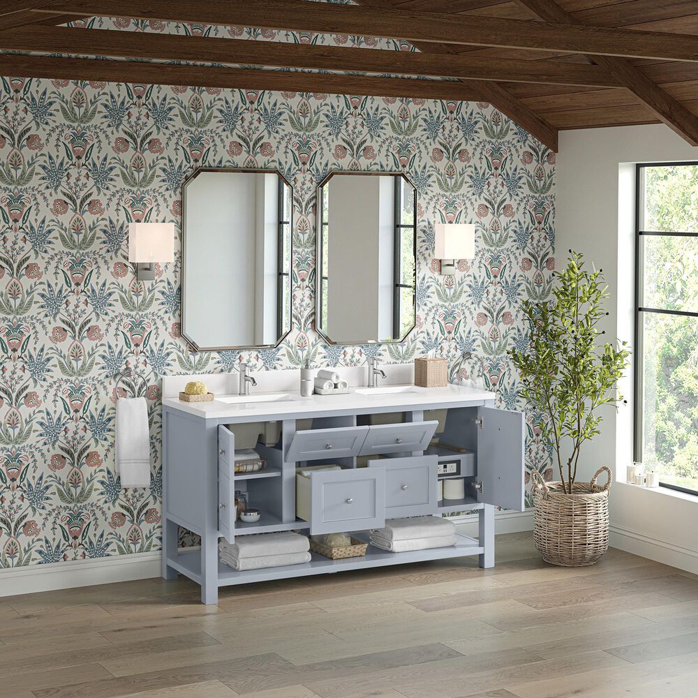 James Martin Vanities Breckenridge 60&quot; Double Bathroom Vanity in Serenity Blue with Single Hole 3 cm White Zeus Quartz Top and Rectangular Sinks, , large